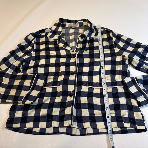 J. Crew Size XXS Navy Gingham Soft Shine Pajamas Set Jammies Sleepwear - Picture 8 of 10